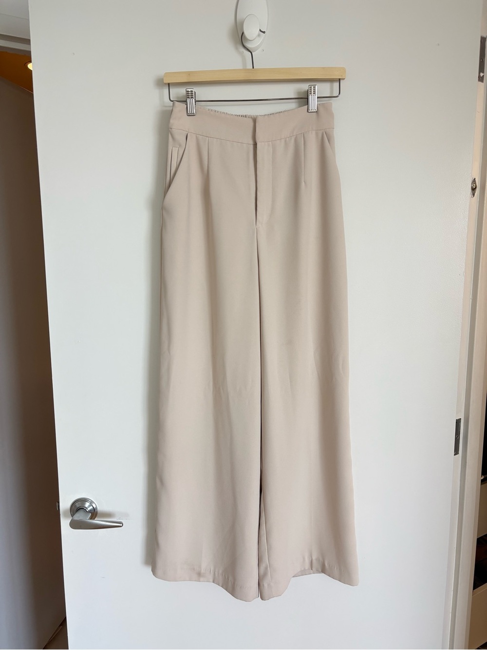 Love Bonito High-Rise Wide-Leg Cream Trousers